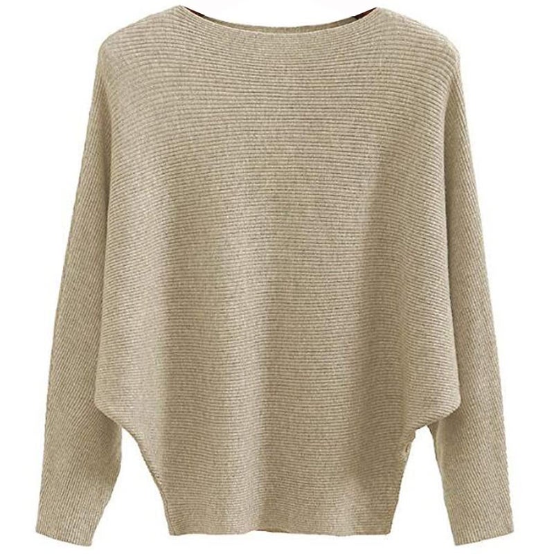 Ckikiou Womens Lightweight Oversized Boat Neck Sweaters Tops Dolman Batwing Sleeve Ribbed Knitted Pullovers Khaki - Image 1